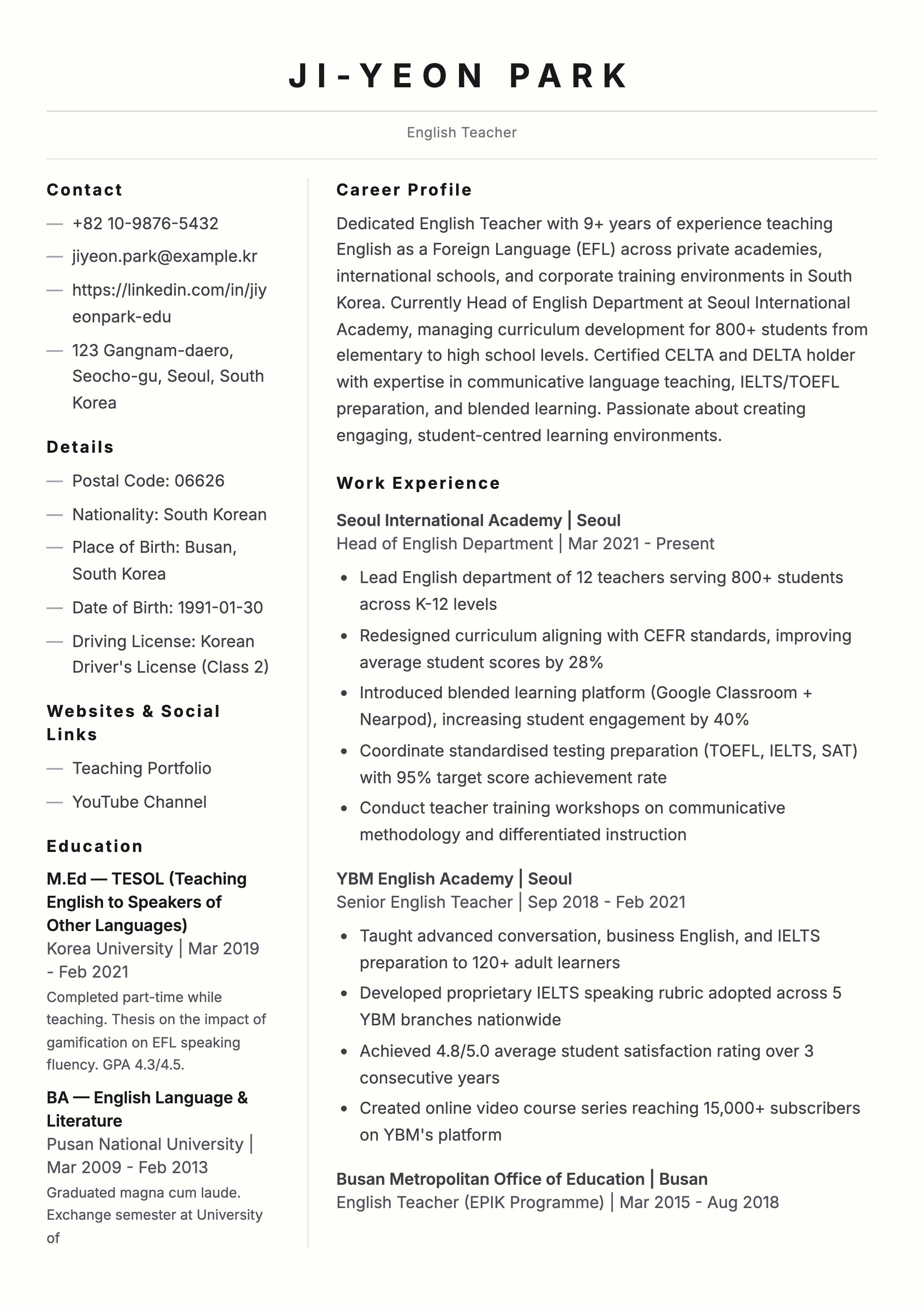 Classic Two-Column template preview