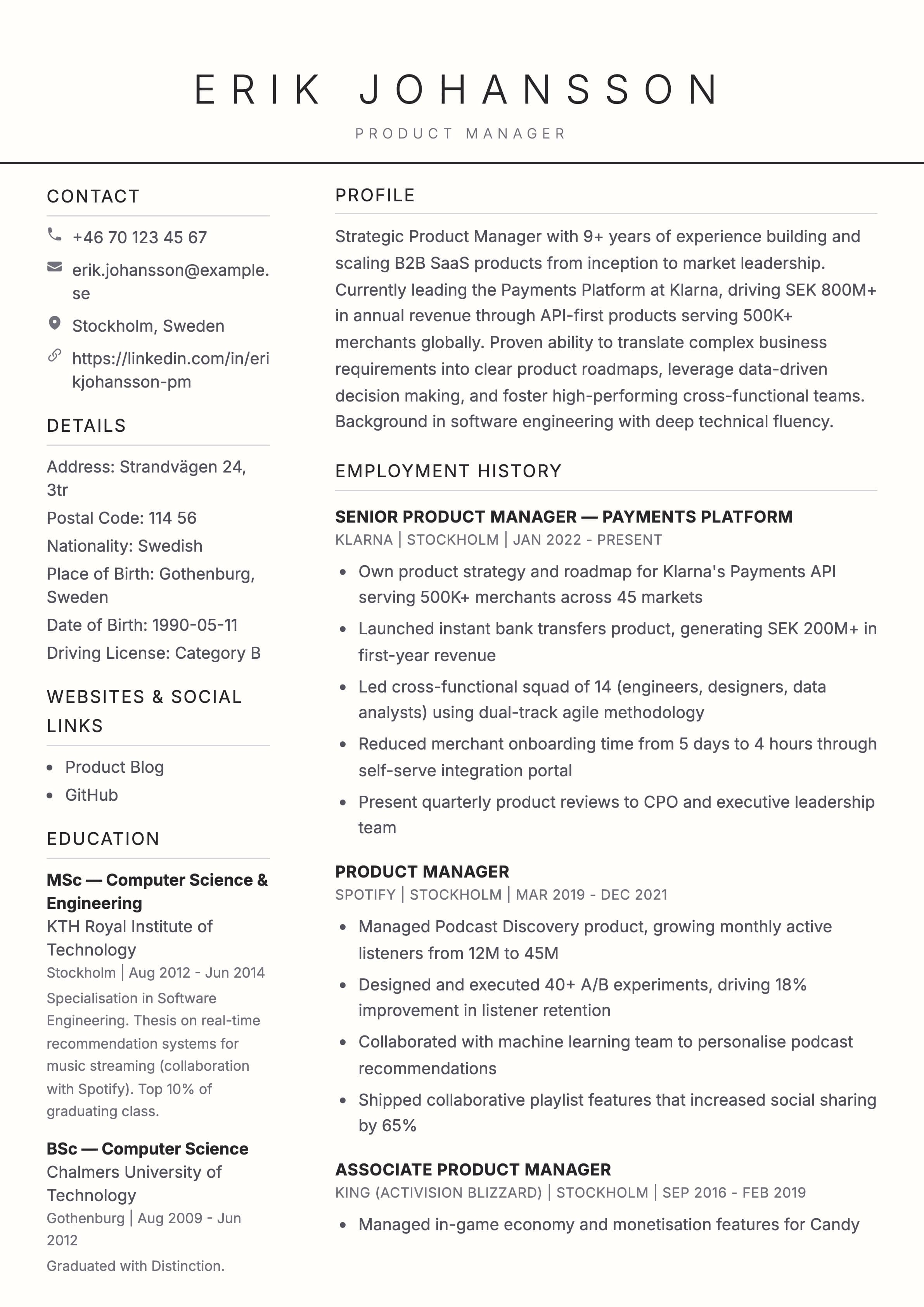 Minimal Two-Column template preview
