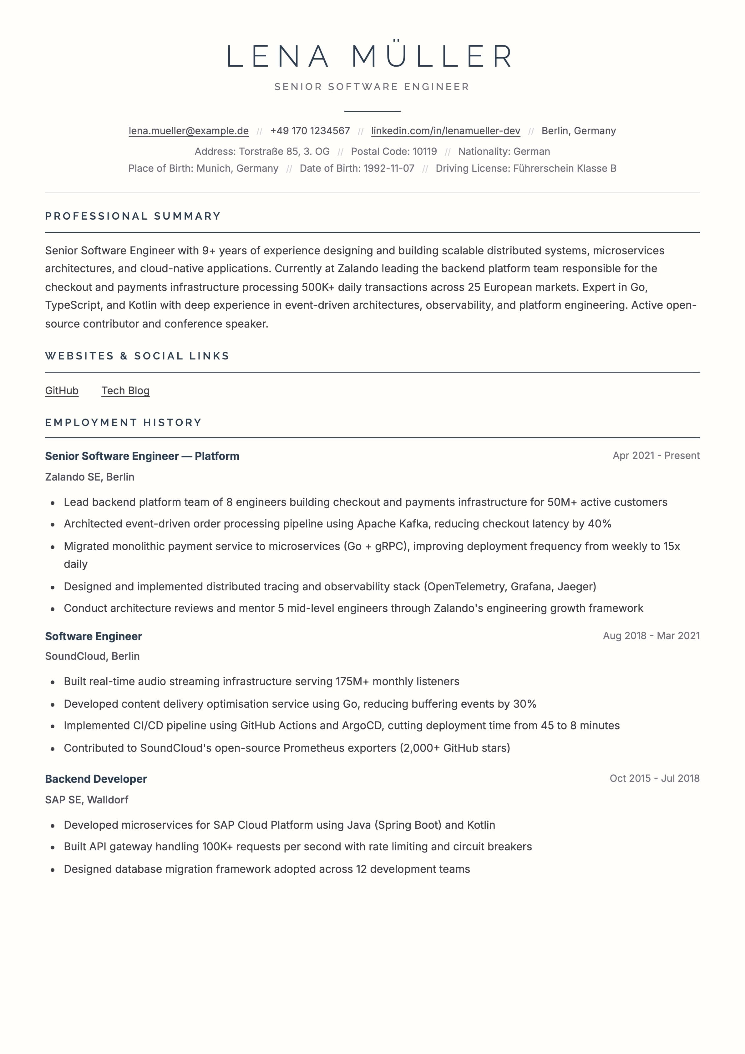 Prestige ATS template preview