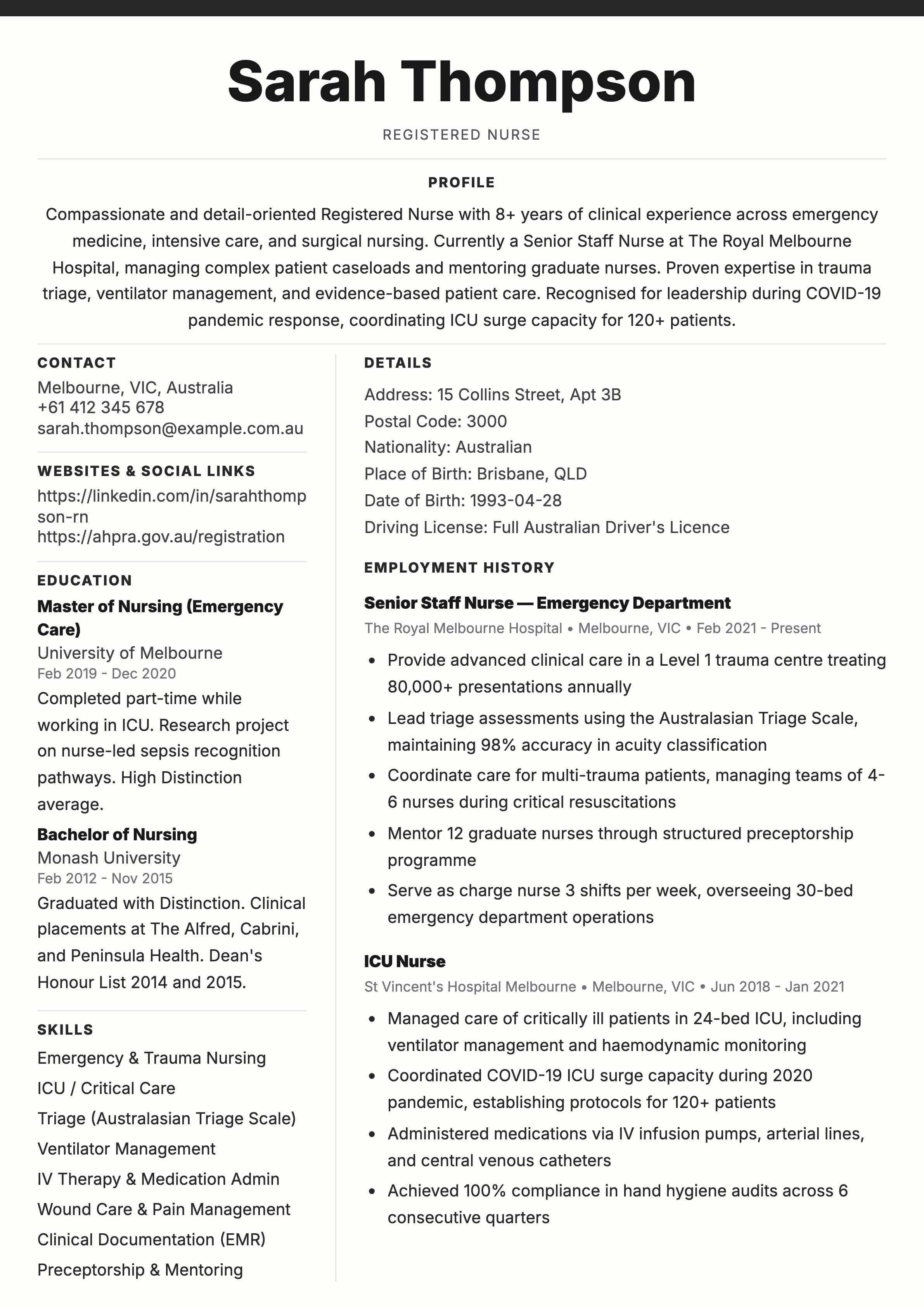 Simple ATS template preview