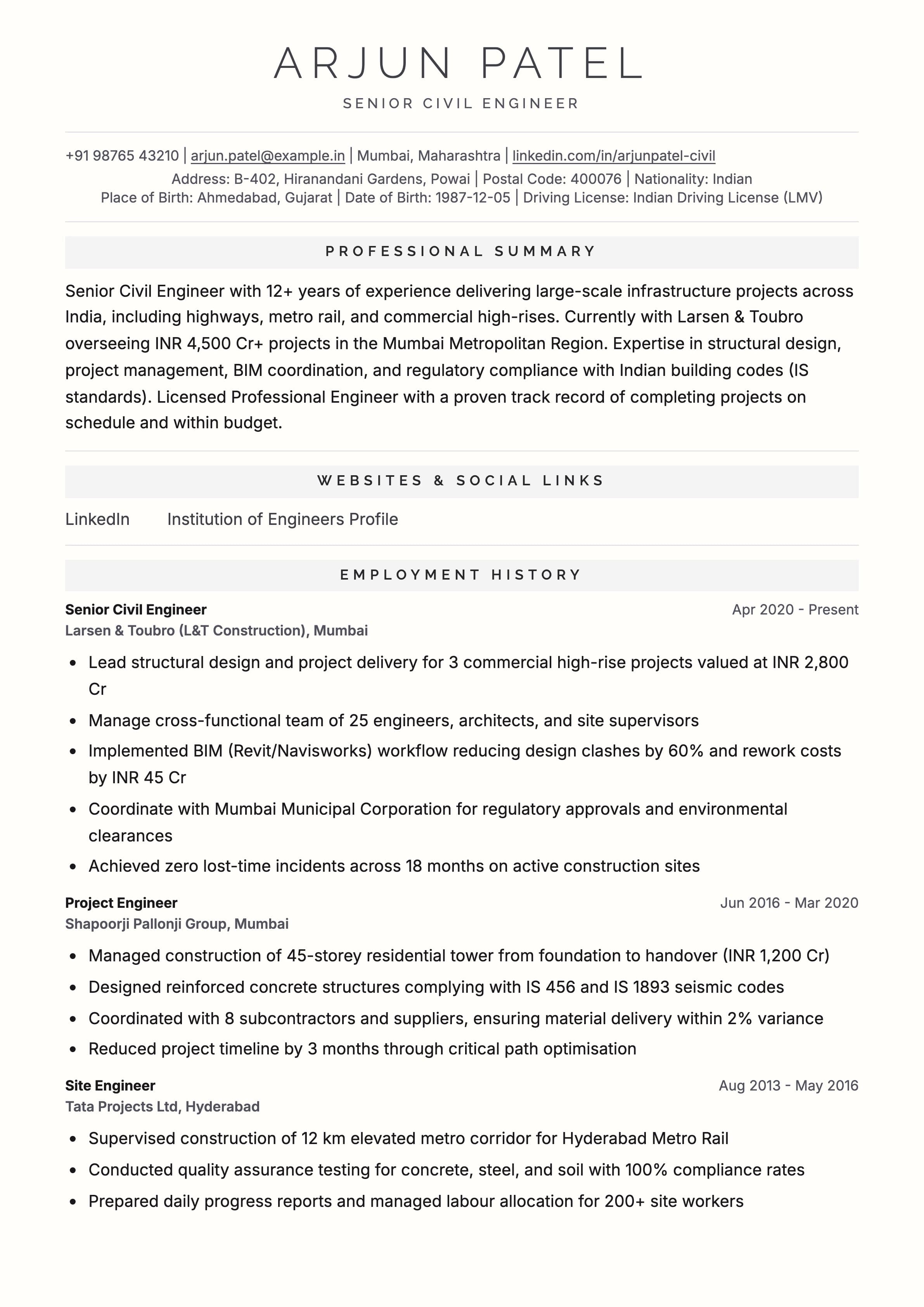 Structured ATS template preview
