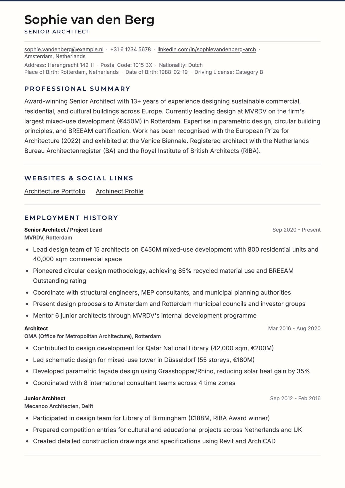 Executive Minimal ATS template preview