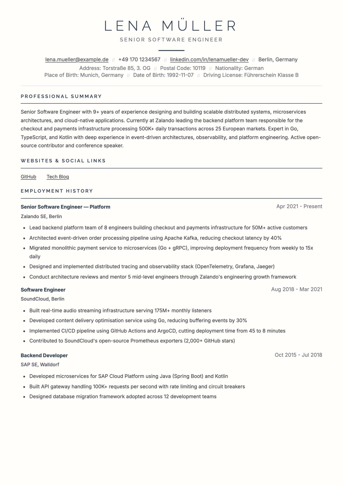 Prestige ATS template preview